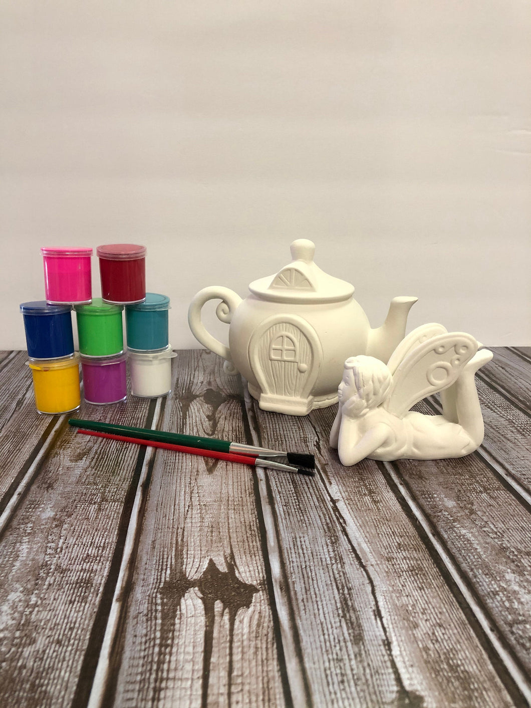 Ceramic Fairy and Tea Pot House Set